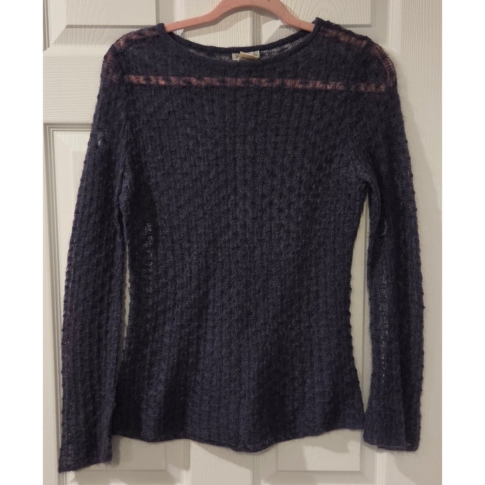 Vintage Willi Smith Kid Mohair Sweater S Purple Sheer Open Knit Y2K Bell Sleeve